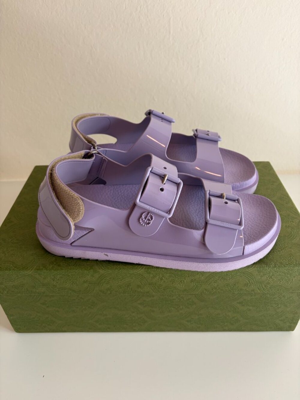 GUCCI lilac rubber 2021 ISLA DOUBLE STRAP Sandals Shoes 39